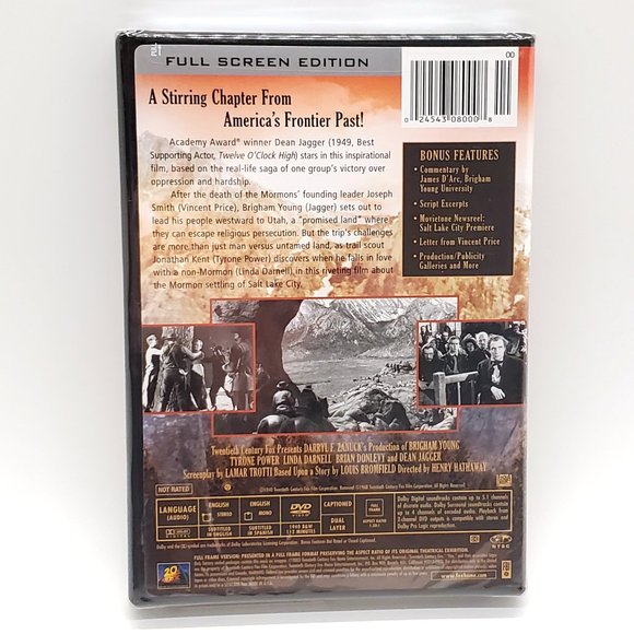 “Brigham Young: Frontiersman” Full-Screen Edition DVD (Tyrone Power) – NEW - Picture 3 of 3